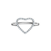 Кольцо открытое "Сердце" с дорожкой бриллиантов, белое золото