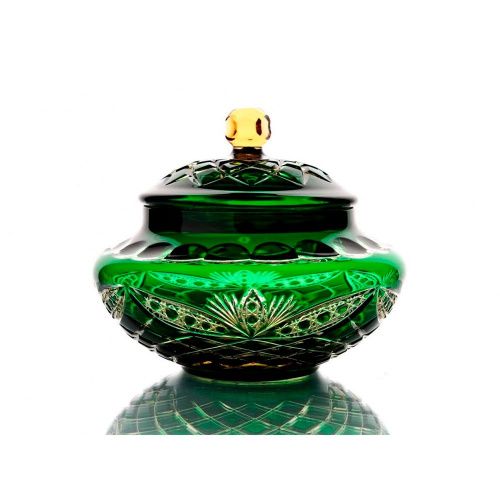 Хрустальная ваза для зефира с крышкой "Амели" янтарно-зеленая ГУСЕВСКОЙ ХРУСТАЛЬНЫЙ ЗАВОД
