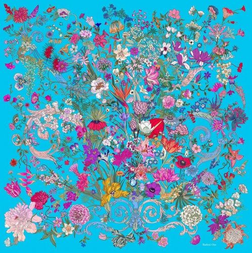 Платок "100 Flowers (100 Цветов)" голубой фон, хлопок RADICAL CHIC