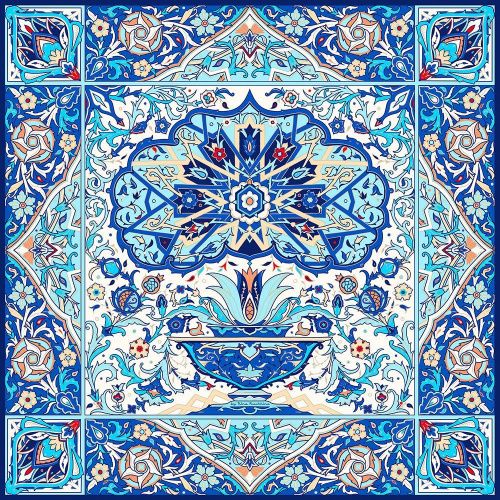 Платок "Арабески" синий фон, шелк/вискоза РУССКИЕ В МОДЕ BY NINA RUCHKINA