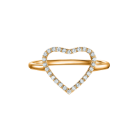 Кольцо открытое "Сердце" с дорожкой бриллиантов, желтое золото