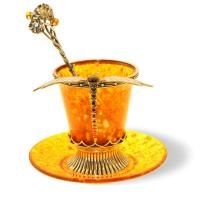 Кофейная чашка "Стрекоза" из янтаря с ложечкой