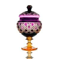 Хрустальная ваза для конфет с крышкой "Любава" янтарно-фиолетовая
