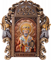 Икона "Николай Чудотворец" из дерева в росписи