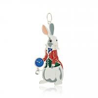 Ёлочная игрушка "Кролик с часами" из серебра