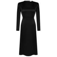 Чёрное платье миди из шёлкового кади с длинными объёмными рукавами-буфами