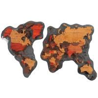 Карта мира многоуровневая из ценных пород дерева
