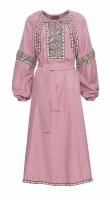 Платье хлопковое с ручной вышивкой розовое