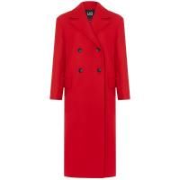 Пальто двубортное с контрастными пуговицами красное