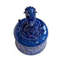 Шкатулка - скульптура с Фавном и Волшебными Цветами синяя