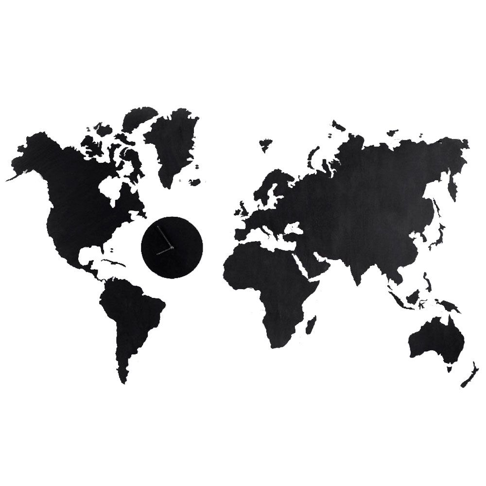 Карта мира черная с часами CUTWOOD, купить в интернет магазине в Москве