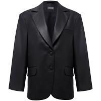 Женский объемный пиджак из экокожи черный