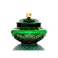 Хрустальная ваза для зефира с крышкой "Амели" янтарно-зеленая