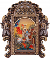 Икона "Георгий Победоносец" из дерева в росписи