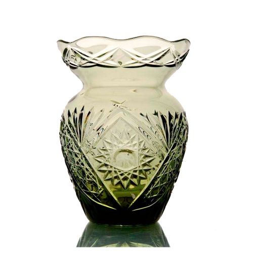 Хрустальная ваза для цветов "Маки" оливковая ГУСЕВСКОЙ ХРУСТАЛЬНЫЙ ЗАВОД
