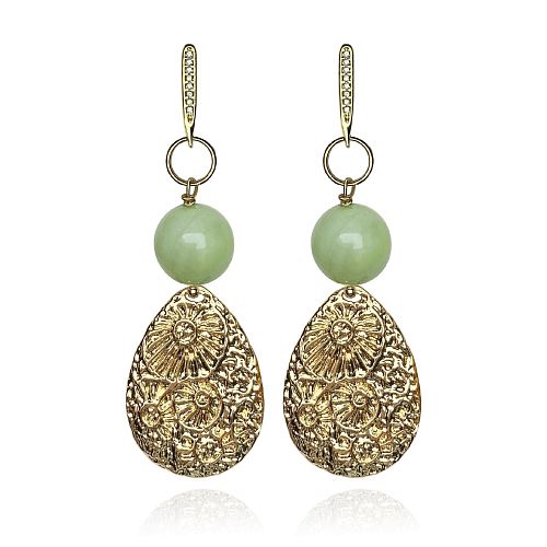 Серьги праздничные позолоченные с нефритом ANNA SKOROKHODOVA ACCESSORIZE / АННА СКОРОХОДОВА. АКСЕССУАРЫ