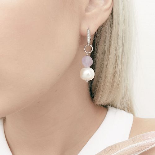 Серьги классические с аметистом и искусственным жемчугом ANNA SKOROKHODOVA ACCESSORIZE / АННА СКОРОХОДОВА. АКСЕССУАРЫ