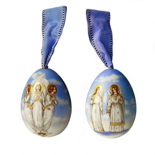 Пасхальное яйцо крупное "Ангелы" с синей лентой KLIMENKOFF