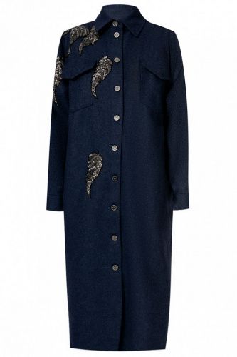 Пальто из шерсти синее с вышивкой KOCHETKOVA