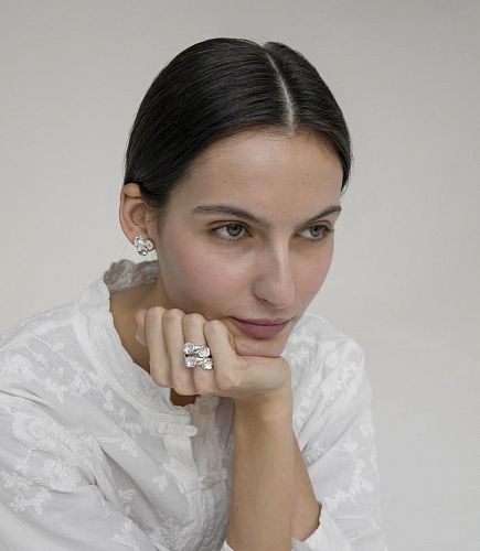 Серьга "Алтай Цветок Трехлистник" MS.MARBLE