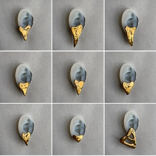 Серьги "Сердца" из фарфора средние, золотые RES OBJECTS