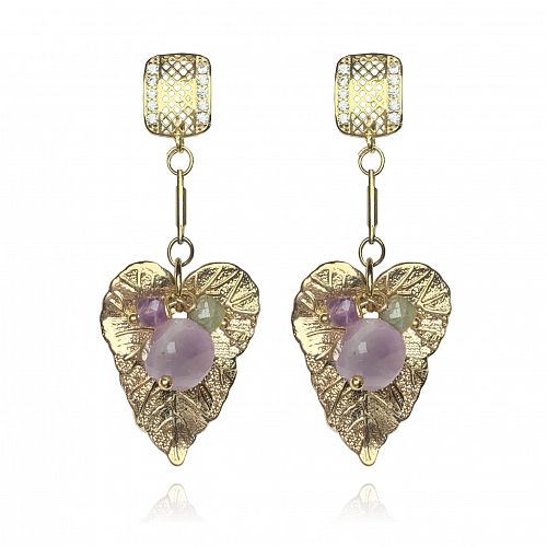 Серьги - лепестки позолоченные с натуральными камнями ANNA SKOROKHODOVA ACCESSORIZE / АННА СКОРОХОДОВА. АКСЕССУАРЫ