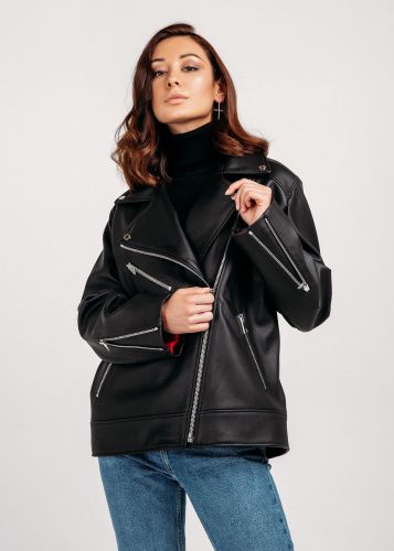 Куртка - косуха женская из натуральной кожи черная MASLOV
