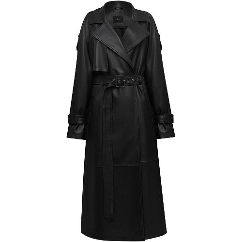 Тренч из кожи "Oversize II Black / Свободный силуэт II Черный" NO ESC