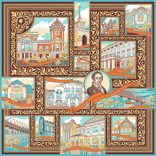 Платок "Карамзин. История государства Российского" шелк РУССКИЕ В МОДЕ ОТ НИНЫ РУЧКИНОЙ