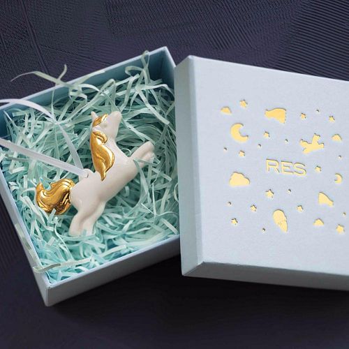 Елочная игрушка единорог золото RES OBJECTS