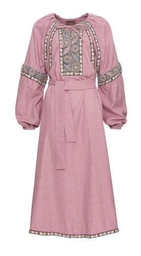Платье хлопковое с ручной вышивкой розовое LEVADNAJA DETAILS