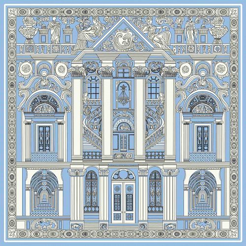 Платок "North Palmira / Северная Пальмира" голубой фон, шелк RUSSKAYA SKAZKA / РУССКАЯ СКАЗКА