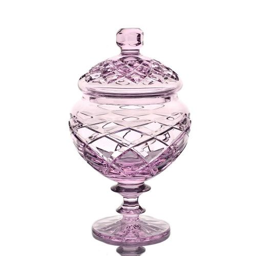 Хрустальная ваза для конфет с крышкой "Любава" розовая ГУСЕВСКОЙ ХРУСТАЛЬНЫЙ ЗАВОД