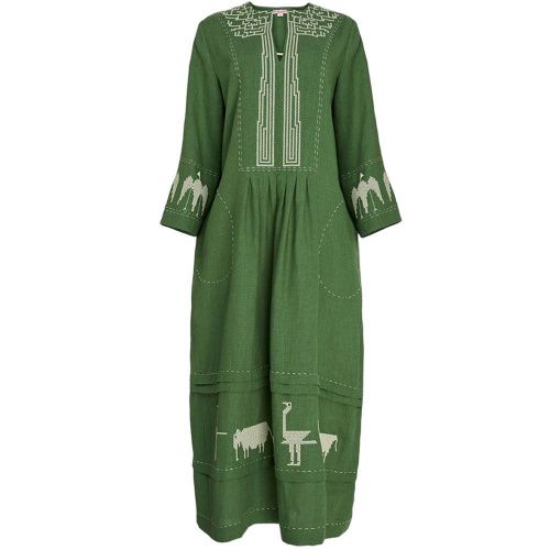 Платье "Эве" лен на зеленом фоне KOKOSHA