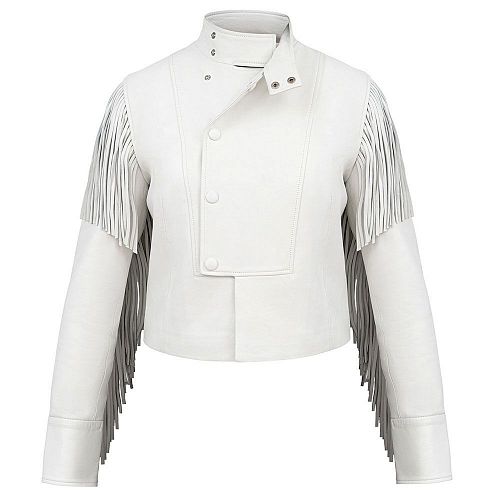 Куртка с бахромой "White / Белый" из кожи NO ESC
