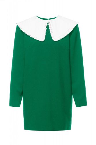 Платье зелёное мини из шерсти с белым хлопковым воротником ASOMATAV
