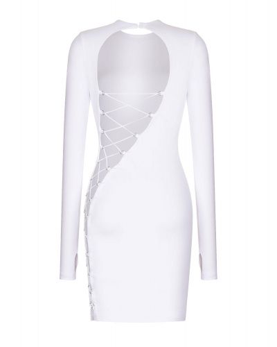 Платье мини из вискозы со шнуровкой по спине белое LI LAB