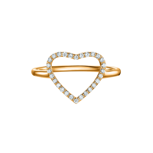 Кольцо открытое "Сердце" с дорожкой бриллиантов, желтое золото GREEN DIAMONDS