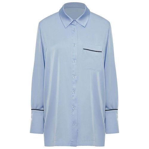 Шелковая рубашка с кантом голубая LA MESHI