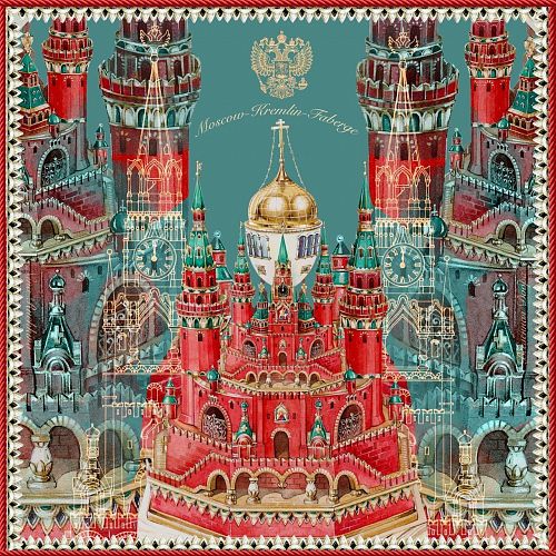 Платок "Кремль - Москва - Фаберже" шелк РУССКИЕ В МОДЕ ОТ НИНЫ РУЧКИНОЙ