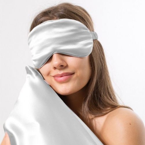 Комплект: шелковая бьюти наволочка и шелковая маска для сна Серебро SILK SILK