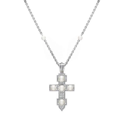 Крест Cross из серебра с жемчугом и бриллиантами AXENOFF
