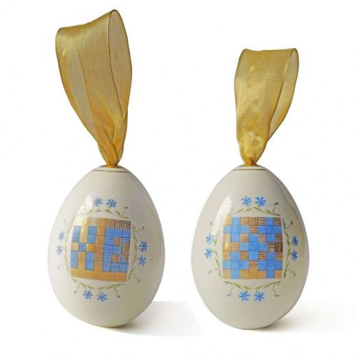 Пасхальное яйцо крупное "Васильки" синее с золотой лентой KLIMENKOFF