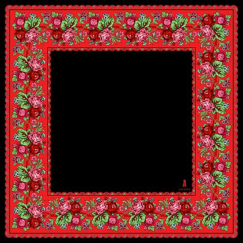 Платок "Olen'ka / Оленька" черный фон, шелк RUSSKAYA SKAZKA / РУССКАЯ СКАЗКА