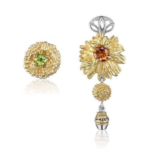 Асимметричные серьги подсолнухи "Van Gogh" THING JEWELRY