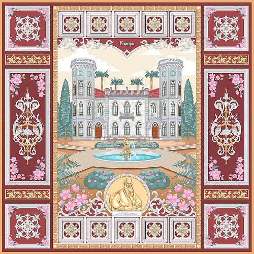 Платок "Романтическая Александрия" бордовый, шелк РУССКИЕ В МОДЕ ОТ НИНЫ РУЧКИНОЙ