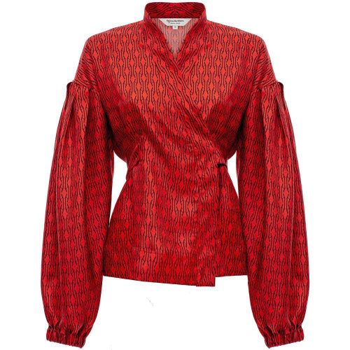 Блузка - кимоно из натурального шелка с монограммами POLINA MIRCHEVA BRAND
