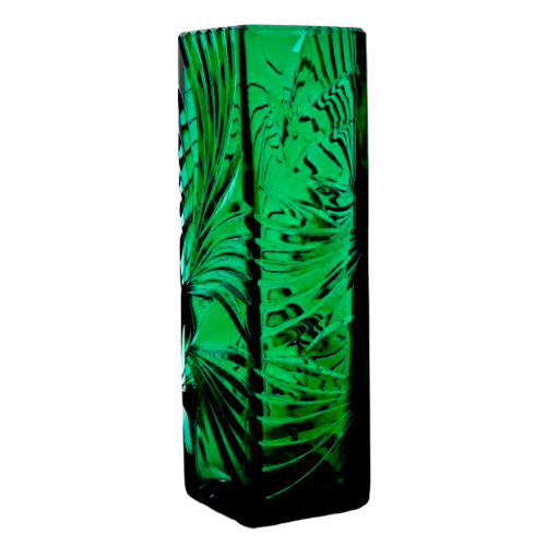 Хрустальная ваза для цветов "Мещера" широкая зелёная ГУСЕВСКОЙ ХРУСТАЛЬНЫЙ ЗАВОД