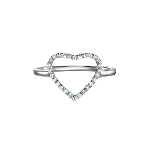 Кольцо открытое "Сердце" с дорожкой бриллиантов, белое золото GREEN DIAMONDS