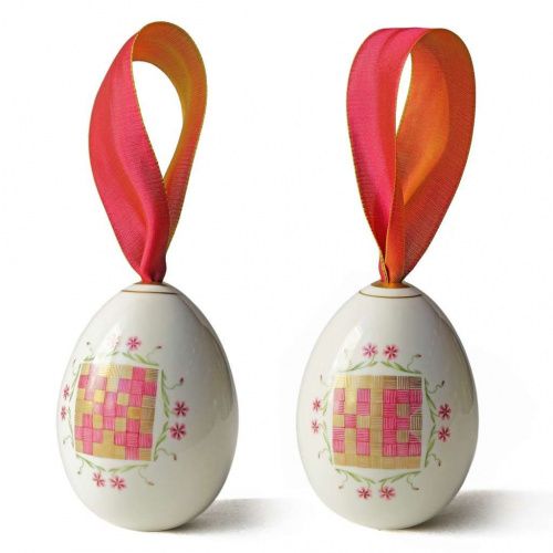 Пасхальное яйцо крупное "Васильки" розовое с розовой лентой KLIMENKOFF